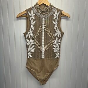 Missguided‎ Nude Embellished Bodysuit Sz 2